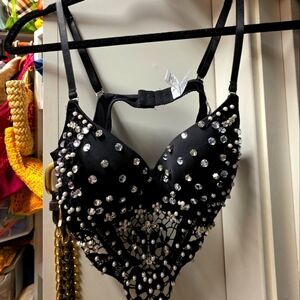 Black Beaded Bra with Silver Accents